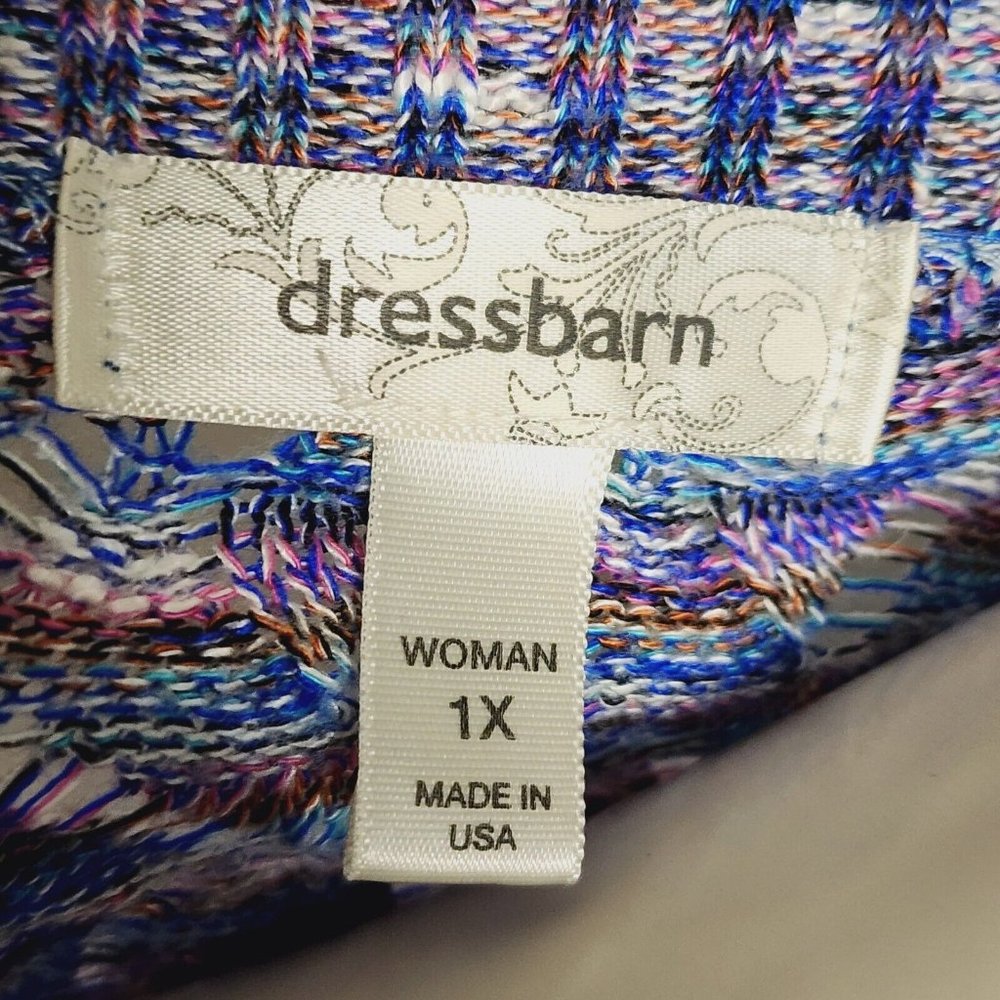 DRESSBARN Blue‎ Rainbow Open Knit Short Sleeve Dolman Top Womens Plus Size 1X - Picture 5 of 8